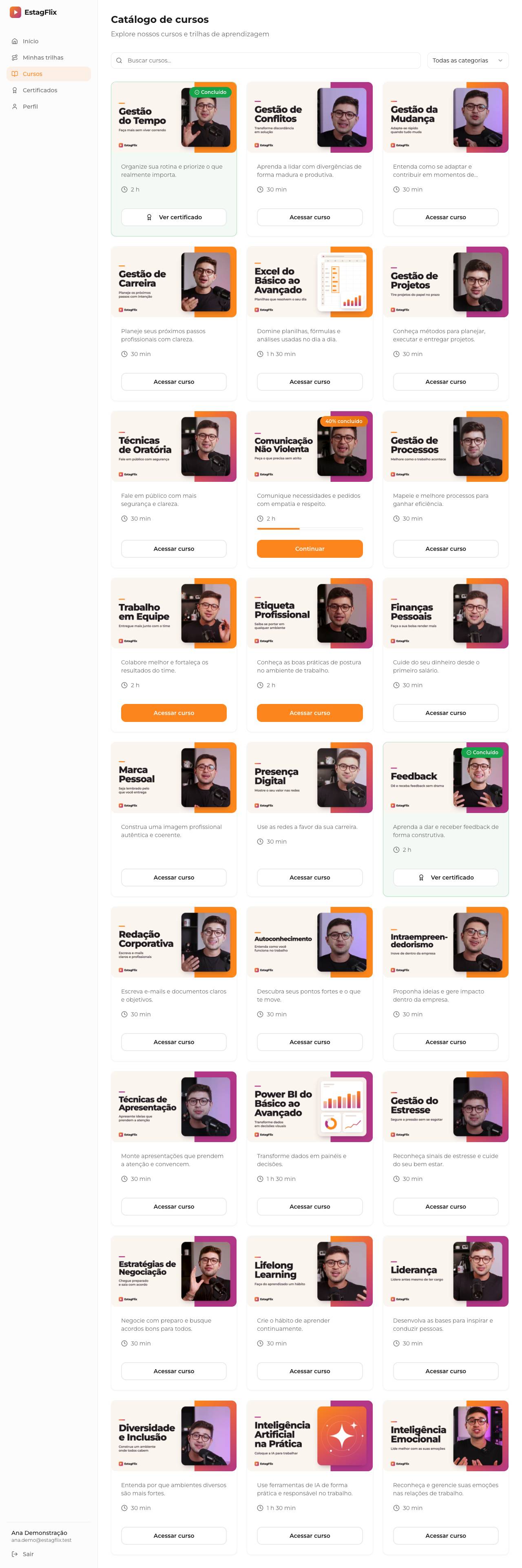 Catálogo completo de cursos do EstagFlix